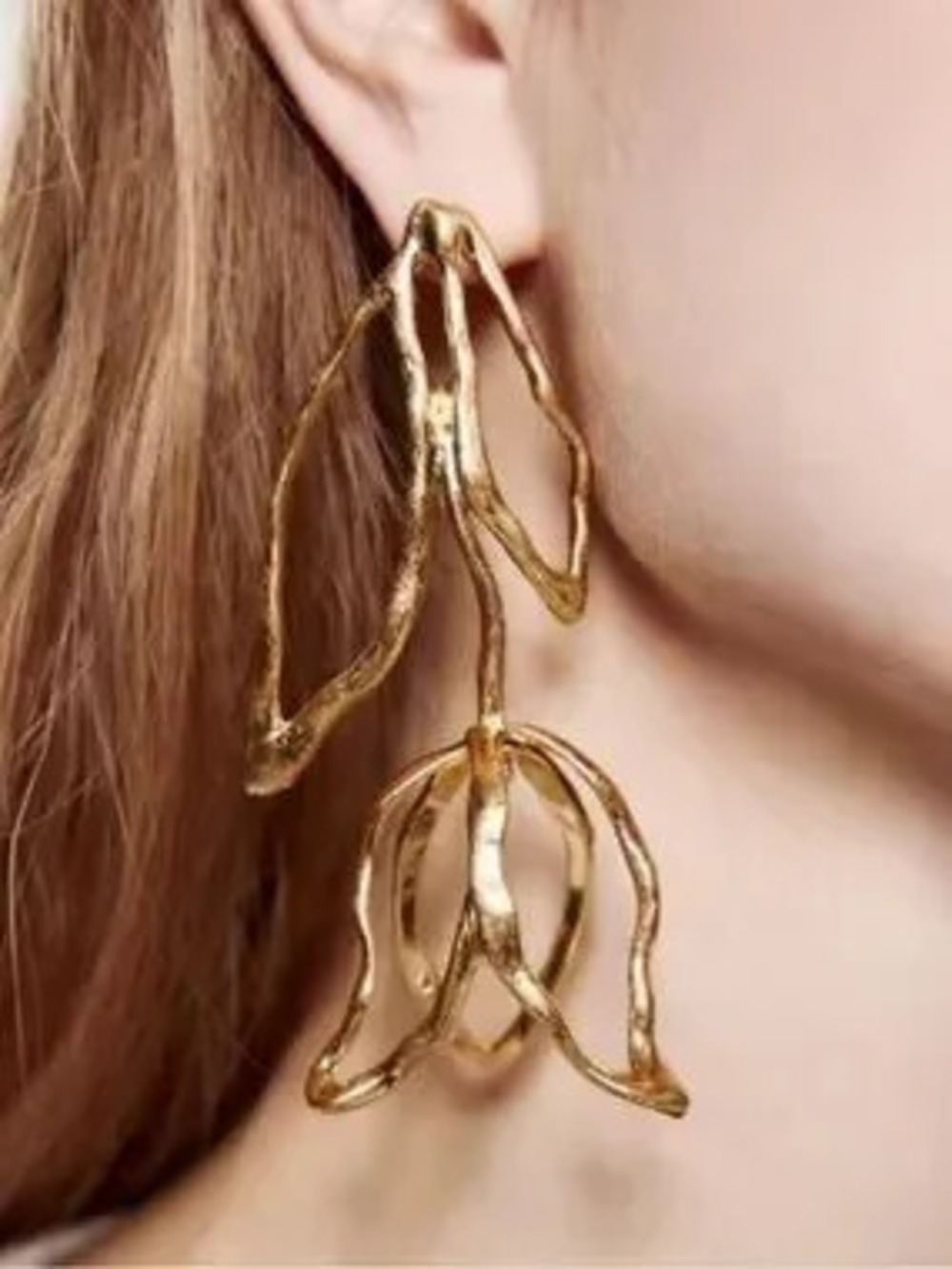 Sculpted Gold Botanical Drop Earrings